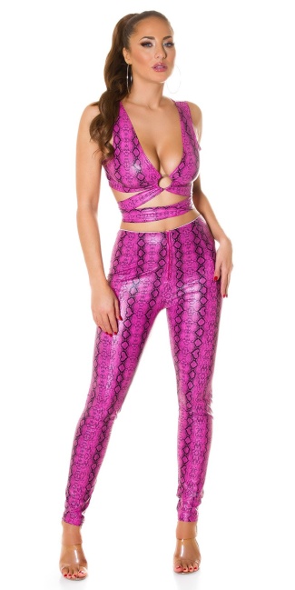 faux leather crop top with snake print Pink